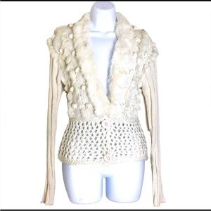 Paris Dreams rabbit fur wool blend cardigan sweater